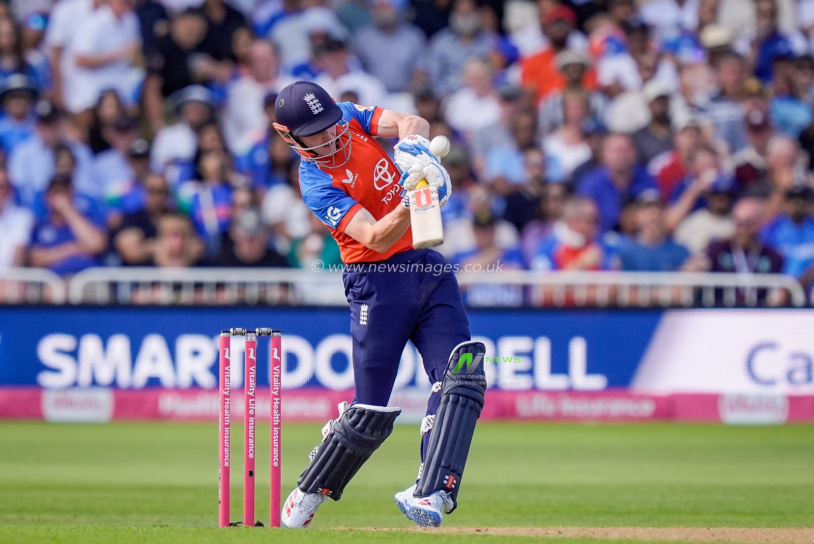 England captain Harry Brook holes out to mid wicket and is dismissed  during the Third Vitality T20 International match England vs India at Trent Bridge, Nottingham, United Kingdom on 07 July 2026

(Photo by Maynard Manyowa/News Images)