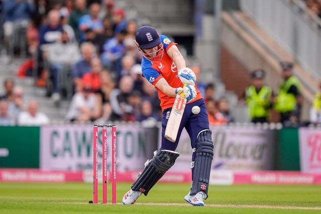 England captain Harry Brook hits a six   during the Second Vitality T20 International match England vs India at Old Trafford, Manchester, United Kingdom on 04 July 2026

(Photo by Maynard Manyowa/News Images)