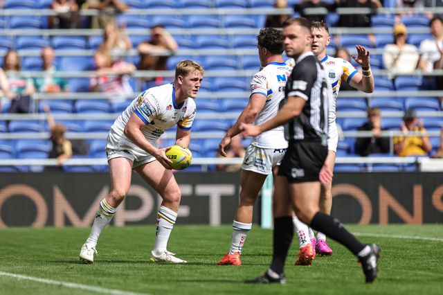 James McDonnell of Leeds Rhinos goes over for a try during the Betfred Super League Magic Weekend match Leeds Rhinos vs Bradford Bulls at Hill Dickinson Stadium, Liverpool, United Kingdom on 05 July 2026

(Photo by Mark Cosgrove/News Images)