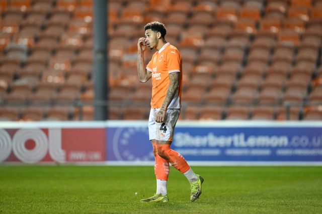 Jordan Lawrence-Gabriel of Blackpool is dejected after he misses his penally second time around in the penalty shootout as Aston Villa win he Vertu Trophy match Blackpool vs Aston Villa U21 at Bloomfield Road, Blackpool, United Kingdom, 17th December 2024

(Photo by Craig Thomas/News Images)