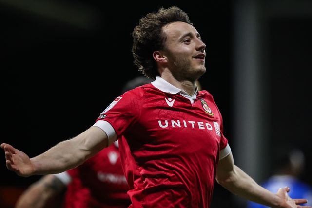 Ollie Rathbone of Wrexham celebrates his goal to make it 1-0 during the Sky Bet League 1 match Wrexham vs Birmingham City at SToK Cae Ras, Wrexham, United Kingdom, 23rd January 2025

(Photo by Gareth Evans/News Images)
