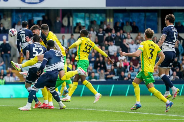 Emiliano Marcondes of Norwich City scores to make it 2-0 during the Sky Bet Championship match Millwall vs Norwich City at The Den, London, United Kingdom, 21st April 2025

(Photo by Izzy Poles/News Images)