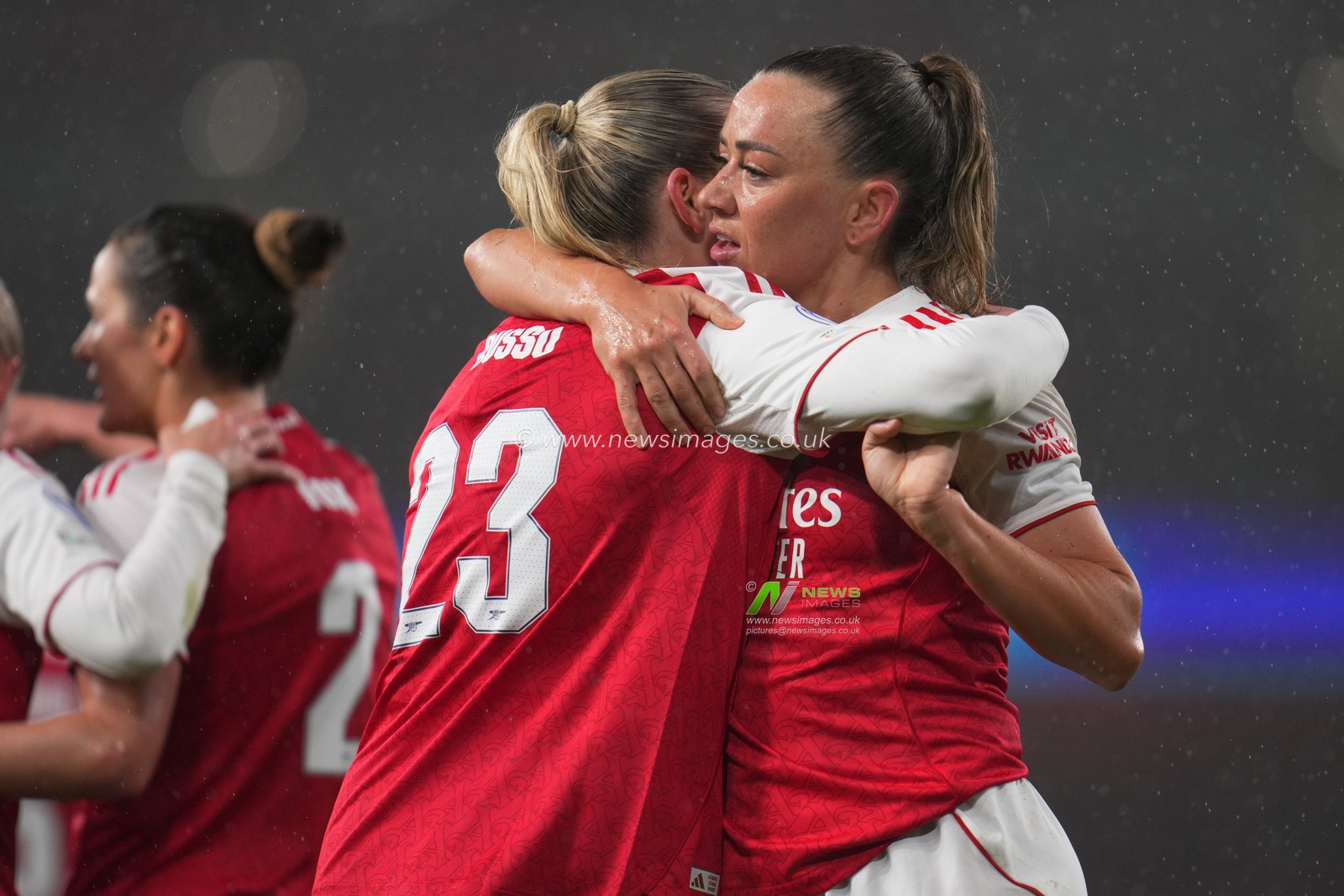 Alessia Russo of Arsenal celebrates third goal with Katie McCabe of Arsenal during the UEFA Women's Champions League Quarter-finals match Arsenal vs Chelsea at Arsenal Stadium, London, United Kingdom on 24 March 2026

(Photo by Harvey Murphy/News Images)