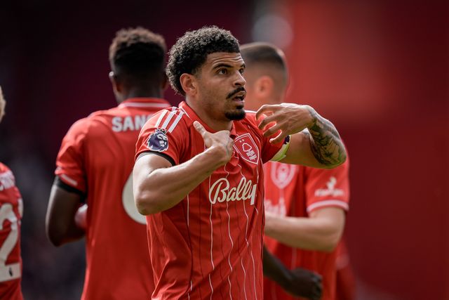 Morgan Gibbs-White of Nottingham Forest celebrates his goal to make it  2-1 during the Premier League match Nottingham Forest vs Burnley at City Ground, Nottingham, United Kingdom on 19 April 2026

(Photo by Maynard Manyowa/News Images)