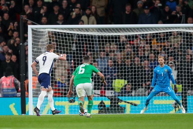 Harry Kane of England scores a penalty to make it 1-0 during the UEFA Nations League, League B - Group 2 match England vs Republic of Ireland at Wembley Stadium, London, United Kingdom, 17th November 2024

(Photo by Gareth Evans/News Images)