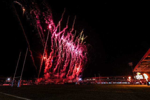 The pre-match firework display during the Betfred Super League match Wakefield Trinity vs Hull FC at DIY Kitchens Stadium, Wakefield, United Kingdom on 05 March 2026

(Photo by Alfie Cosgrove/News Images)