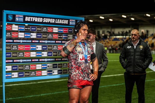Joe Ofahengaue of Leigh Leopards speaks on Sky Sports after the game during the Betfred Super League round 8 match York Knights vs Leigh Leopards at LNER Community Stadium, York, United Kingdom on 17 April 2026

(Photo by Alfie Cosgrove/News Images)