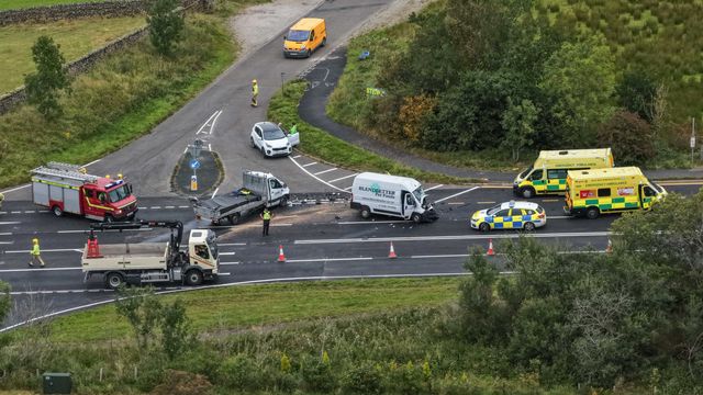 Emergency services are at the scene after two vans crash head-on the A66 was closed for some time but is partially reopened near Keswick, The Lake District, Cumbria, United Kingdom, 20th August 2025

(Photo by Mark Cosgrove/News Images)
