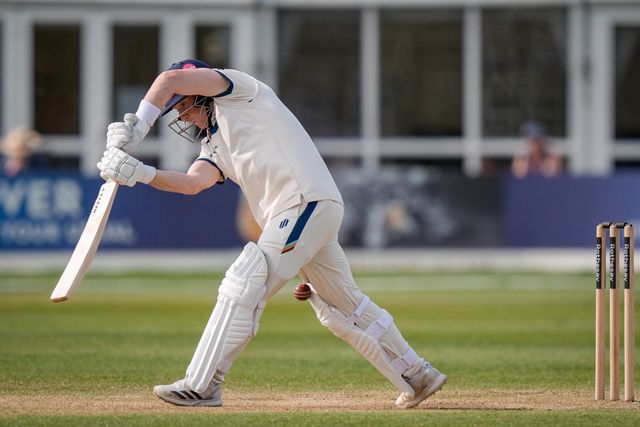 Harry Came is given out LBW off the bowling of Gabe Bell during the County Championship Division Two Derbyshire v Gloucestershire at The Central Co-Op County Ground, Derby, United Kingdom on 26 April 2026

(Photo by Maynard Manyowa/News Images)