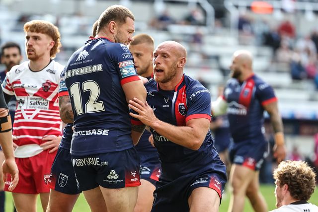 Dean Hadley of Hull KR celebrates his try during the Betfred Magic Weekend 2025 match Hull KR vs Salford Red Devils at St. James's Park, Newcastle, United Kingdom, 3rd May 2025

(Photo by Mark Cosgrove/News Images)