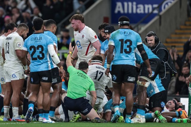 Jamie George of England goes over for a try during the Quilter Nations Series 2025 match England vs Fiji at Allianz Stadium, Twickenham, United Kingdom, 8th November 2025

(Photo by Mark Cosgrove/News Images)

*** GER AUT SUI OUT ***
