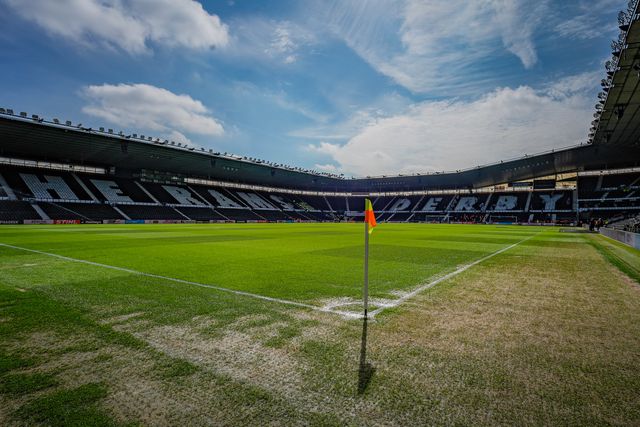 A general view of the pitch, the rams seat pattern and the stands during the Sky Bet Championship match Derby County vs Sheffield United at Pride Park Stadium, Derby, United Kingdom on 02 May 2026

(Photo by Maynard Manyowa/News Images)