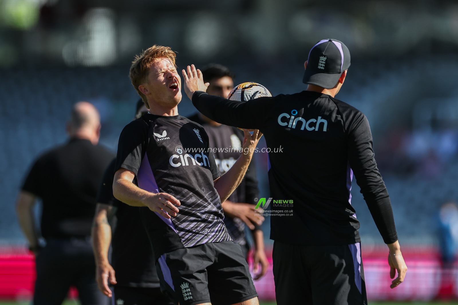 Ollie Pope of England is tapped on the nose by Joe Root during a kick about during pre match warm up ahead of the England Men v Sri Lanka 2nd Rothesay Test Match Day 1 at Lords, London, United Kingdom, 29th August 2024

(Photo by Mark Cosgrove/News Images)