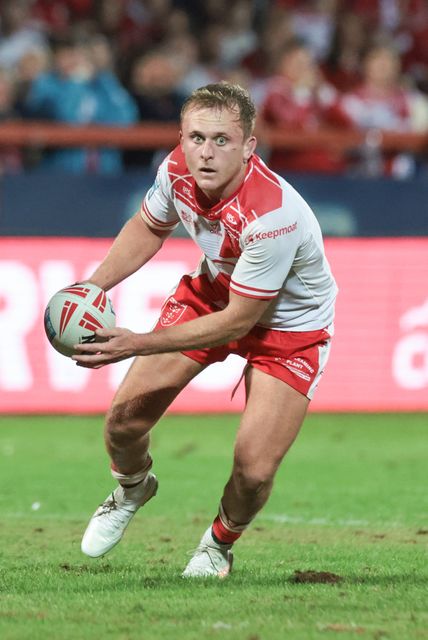 Jez Litten of Hull KR with the ball during the Betfred Super League Round 24 match Hull KR vs St Helens at Sewell Group Craven Park, Kingston upon Hull, United Kingdom, 29th August 2025

(Photo by Mark Cosgrove/News Images)