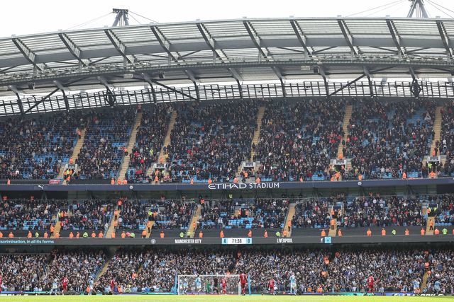 The Liverpool end starts to empty with 15 minutes left on the clock during the Emirates FA Cup Quarter-Final match Manchester City vs Liverpool at Etihad Stadium, Manchester, United Kingdom on 04 April 2026

(Photo by Mark Cosgrove/News Images)