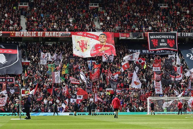 A thank you Casemiro of Manchester United flag as he plays his last home game for United during the Premier League match Manchester United vs Nottingham Forest at Old Trafford, Manchester, United Kingdom on 17 May 2026

(Photo by Mark Cosgrove/News Images)