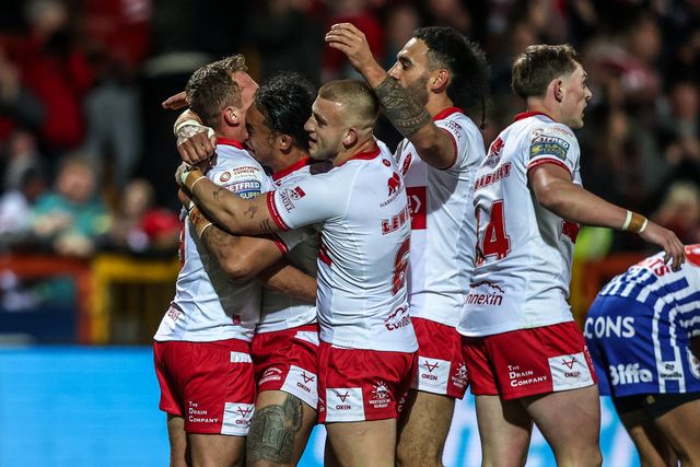 Jez Litten of Hull KR celebrates his try during the Betfred Super League round 6 match Hull KR vs St Helens at Sewell Group Craven Park, Hull, United Kingdom on 27 March 2026

(Photo by Alfie Cosgrove/News Images)