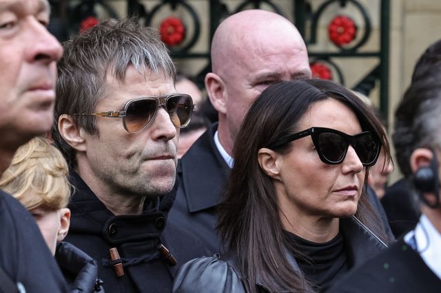 Liam Gallagher and his partner Debbie Gwyther leave the Cathedral after the service during Ricky Hatton' Funeral at Manchester Cathedral, Manchester, United Kingdom, 10th October 2025

(Photo by Mark Cosgrove/News Images)