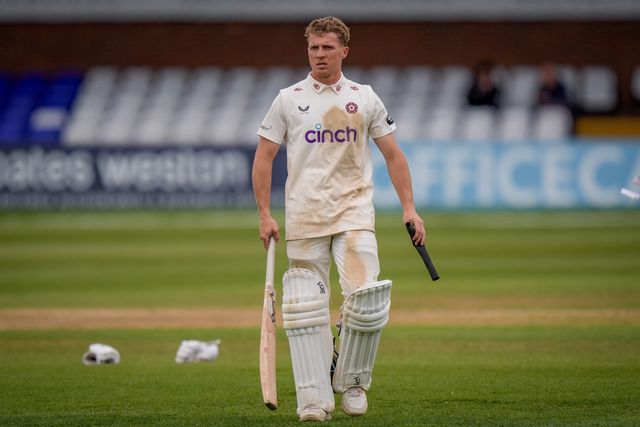 Nathan McSweeney of Northamptonshire changes his gloves and grip during the County Championship Division Two Derbyshire vs Northamptonshire day four match at The Central Co-Op County Ground, Derby, United Kingdom on 11 May 2026

(Photo by Maynard Manyowa/News Images)
