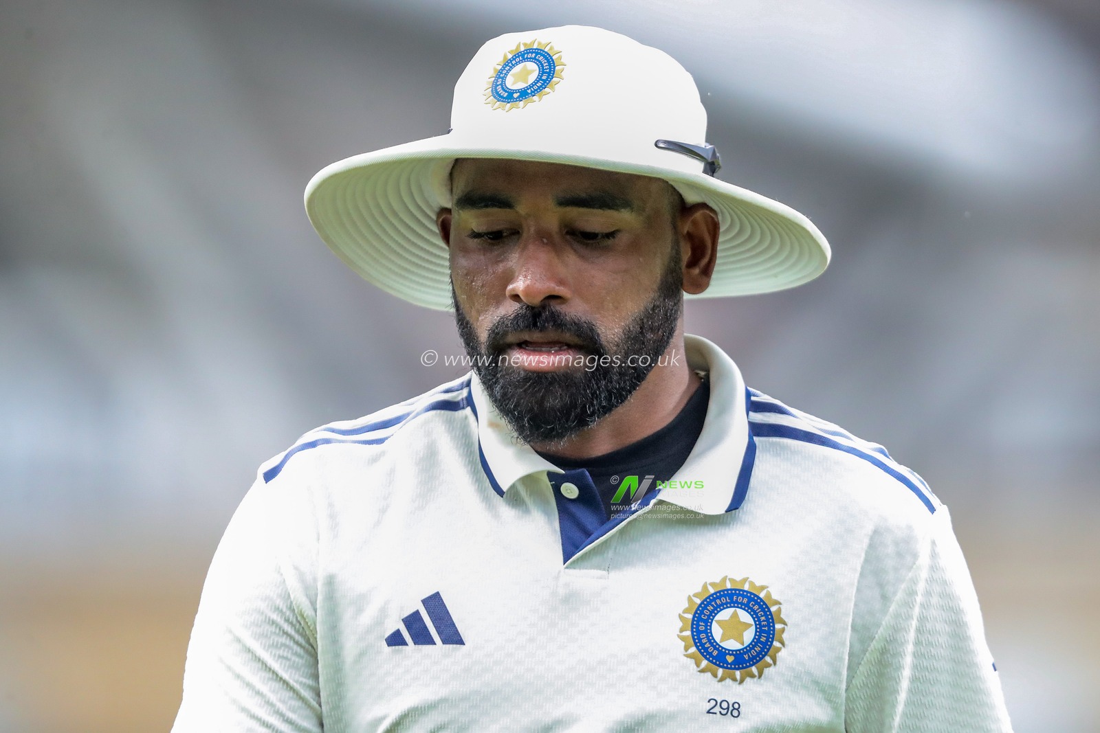 Mohammed Siraj of India looks on during the 5th Rothesay Test Match day 4 England vs India at The Kia Oval, London, United Kingdom, 3rd August 2025

(Photo by Izzy Poles/News Images)