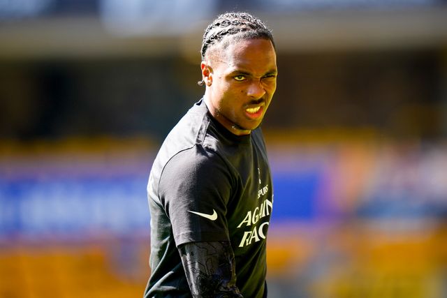 Mathys Tel of Tottenham Hotspur in the pregame warmup session  during the Premier League match Wolverhampton Wanderers vs Tottenham Hotspur at Molineux, Wolverhampton, United Kingdom on 25 April 2026

(Photo by Maynard Manyowa/News Images)