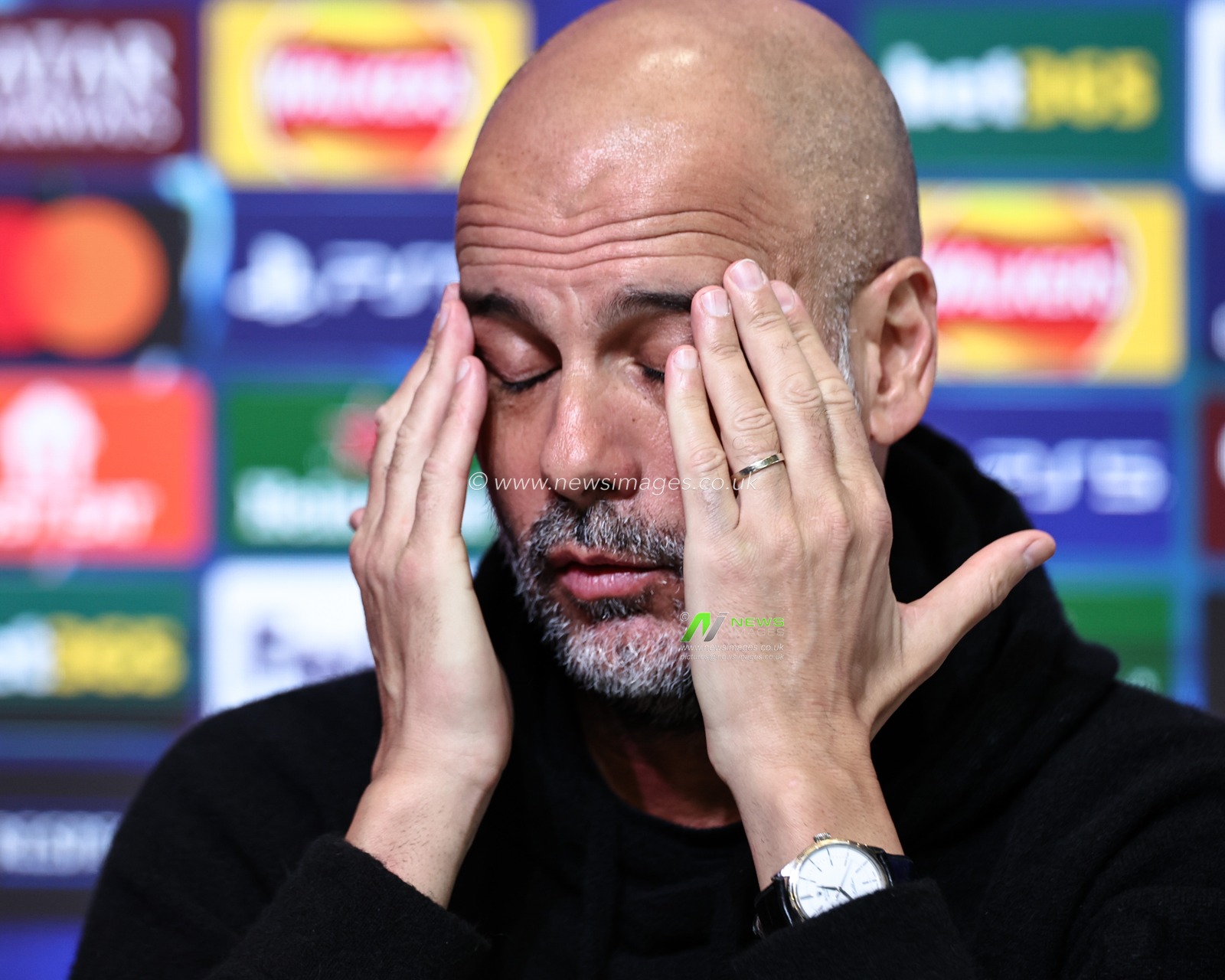 Pep Guardiola manager of Manchester City speak to the press during the UEFA Champions League Press Conference Manchester City v Real Madrid at Etihad Stadium, Manchester, United Kingdom, 10th February 2025

(Photo by Mark Cosgrove/News Images)