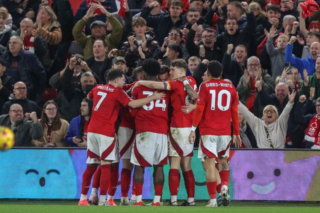 Chris Wood of Nottingham Forest celebrates his goal to make it 1-0 during the Premier League match Nottingham Forest vs Ipswich Town at City Ground, Nottingham, United Kingdom, 30th November 2024

(Photo by Alfie Cosgrove/News Images)
