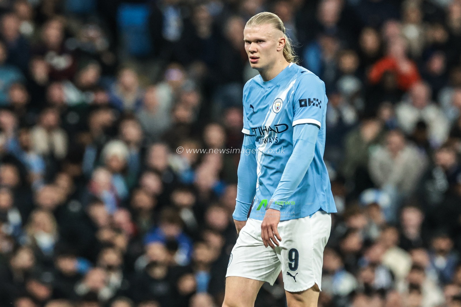 Erling Haaland of Manchester City during the UEFA Champions League last 16 second leg match Manchester City vs Real Madrid at The City of Manchester Stadium, Manchester, United Kingdom on 17 March 2026

(Photo by Mark Cosgrove/News Images)