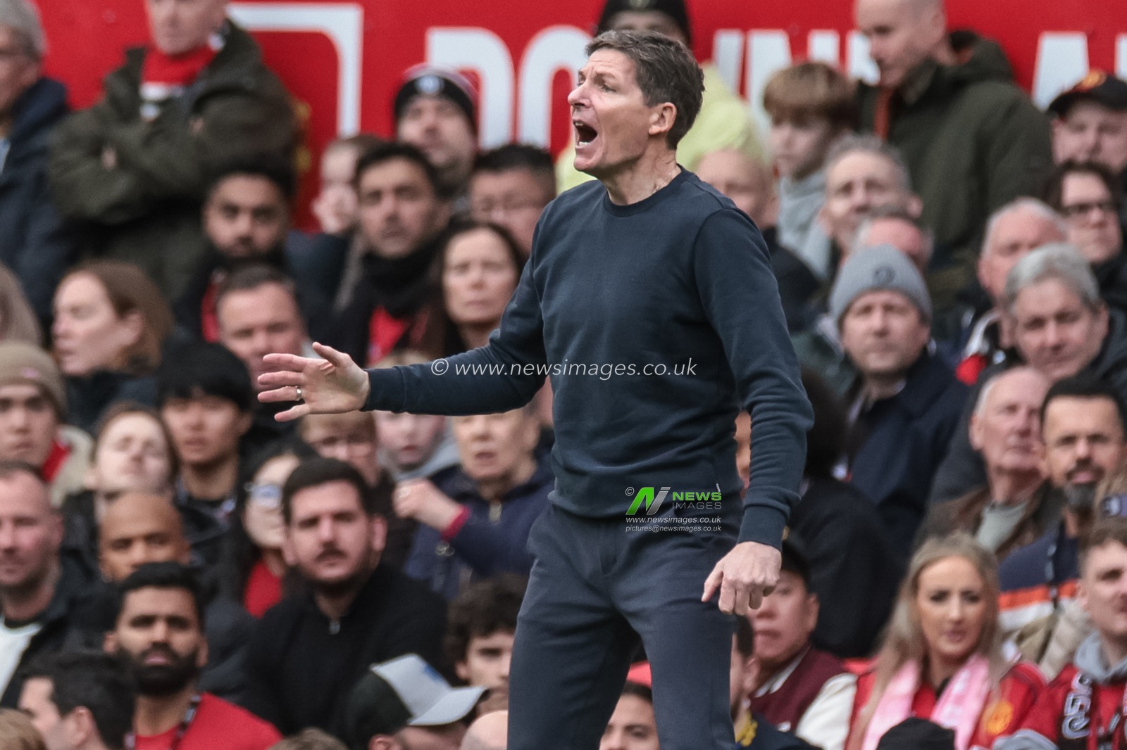 Oliver Glasner manager of Crystal Palace reacts in the technical area during the Premier League match Manchester United vs Crystal Palace at Old Trafford, Manchester, United Kingdom on 01 March 2026

(Photo by Mark Cosgrove/News Images)