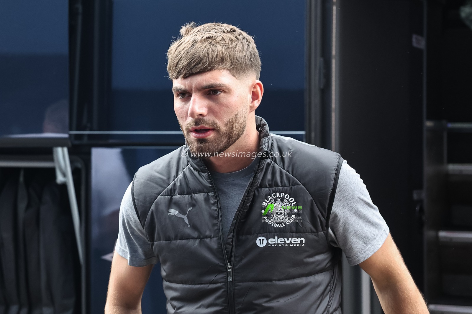 Tom Bloxham of Blackpool arrives during the Sky Bet League 1 match Wigan Athletic vs Blackpool at The Brick Community Stadium, Wigan, United Kingdom, 26th April 2025

(Photo by Mark Cosgrove/News Images)