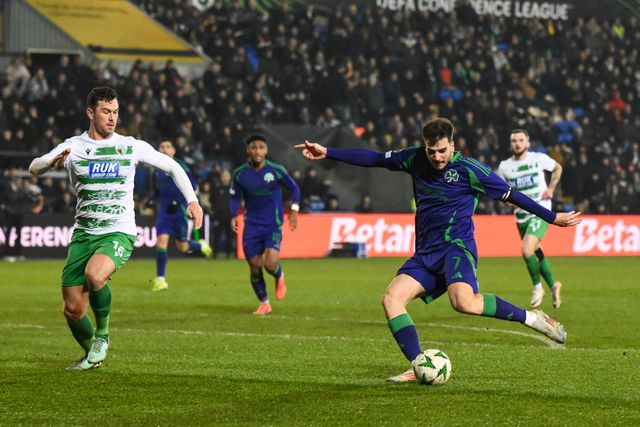 Fotis Ioannidis of Panathinaikos shoots on goal during the UEFA Conference League - League Stage The New Saints v Panathinaikos at Croud Meadow, Shrewsbury, United Kingdom, 12th December 2024

(Photo by Craig Thomas/News Images)