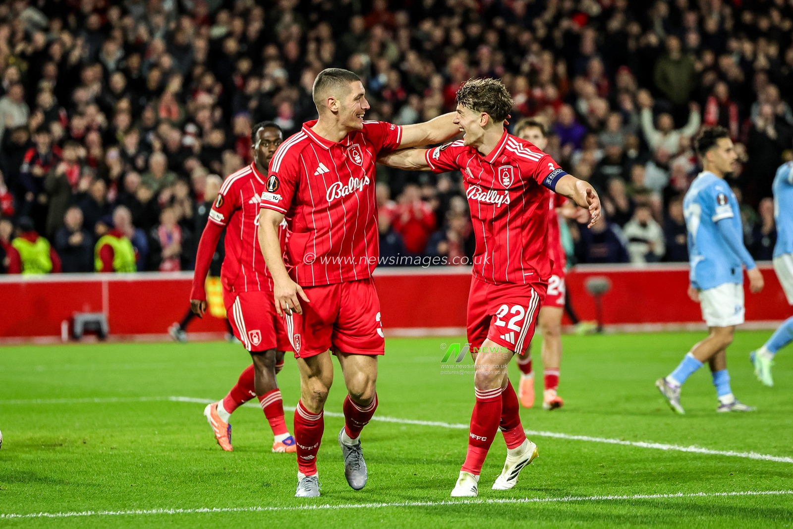 Nikola Milenkovic of Nottingham Forest celebrates his goal to make it 3-0 during the UEFA Europa League Matchday 5 of 8 Nottingham Forest vs Malmo FF at City Ground, Nottingham, United Kingdom, 27th November 2025

(Photo by Mark Cosgrove/News Images)

*** GER AUT SUI OUT ***