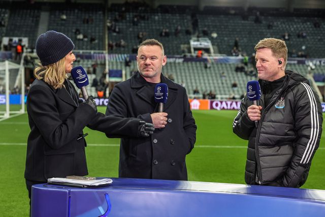 Eddie Howe manager of Newcastle United speaks to Gabby Logan and Wayne Rooney ahead of the UEFA Champions League Last 16 match Newcastle Untied vs Barcelona at St. James's Park, Newcastle, United Kingdom on 10 March 2026

(Photo by Mark Cosgrove/News Images)