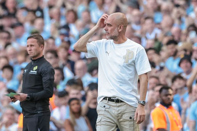 An emotional Pep Guardiola manager of Manchester City after Bernardo Silva of Manchester City is subbed off during the Premier League match Manchester City vs Aston Villa at Etihad Stadium, Manchester, United Kingdom on 24 May 2026

(Photo by Mark Cosgrove/News Images)