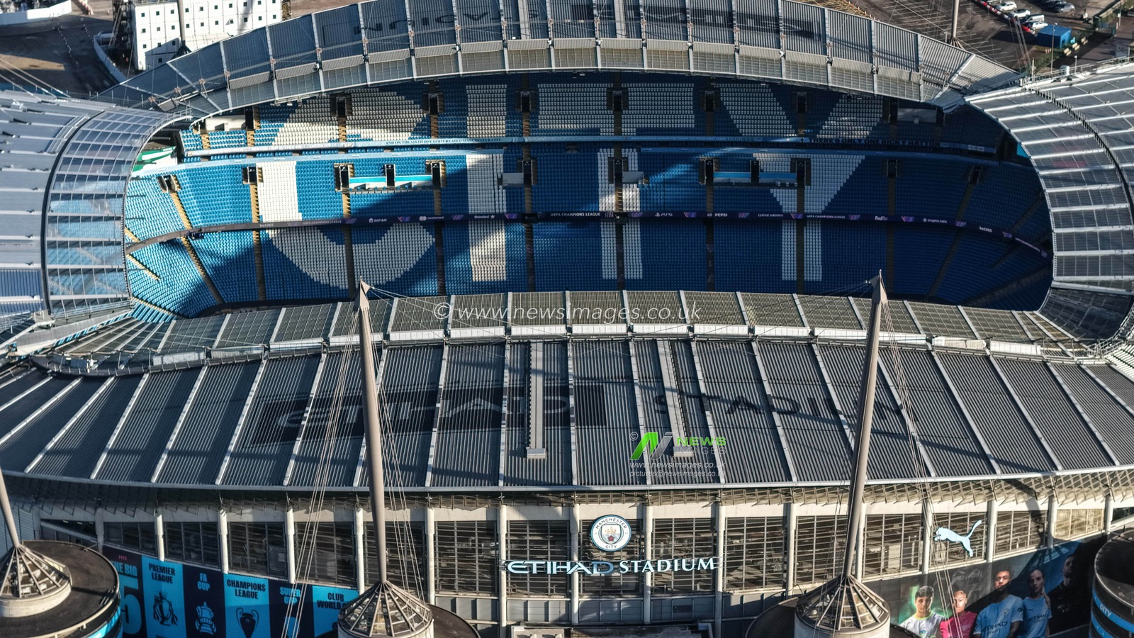 An aerial view off The City of Manchester Stadium during the UEFA Champions League Matchday 5 of 8 Manchester City v Bayer 04 Leverkusen at City of Manchester Stadium, Manchester, United Kingdom, 25th November 2025

(Photo by Mark Cosgrove/News Images)

*** GER AUT SUI OUT ***