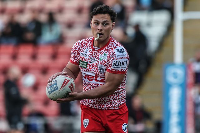 Lachlan Lam of Leigh Leopards during pre-game warm up during the Betfred Super League Round 12 match Leigh Leopards vs Hull FC at Leigh Sports Village, Leigh, United Kingdom, 22nd May 2025

(Photo by Alfie Cosgrove/News Images)