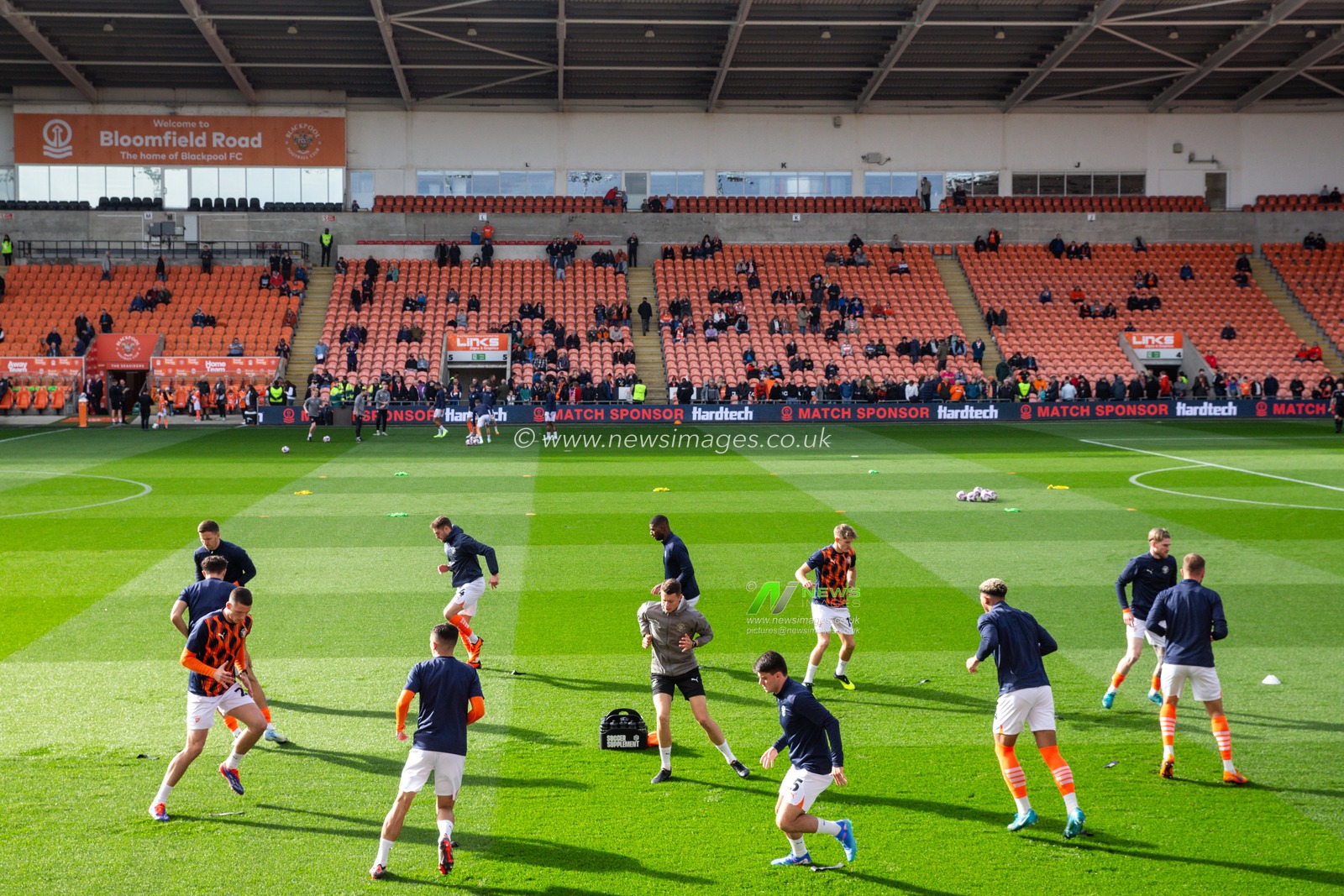 Blackpool players during the pre-game warm up ahead of the Sky Bet League 1 match Blackpool vs Barnsley at Bloomfield Road, Blackpool, United Kingdom, 19th October 2024

(Photo by Gareth Evans/News Images)
