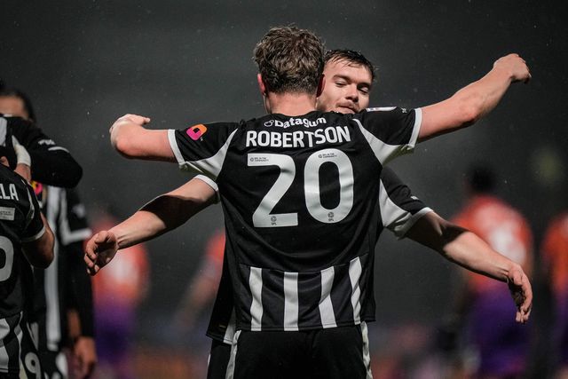 Scott Robertson of Notts County celebrates his goal to make it 1-0 during the Sky Bet League 2 match Notts County vs Gillingham at Meadow Lane, Nottingham, United Kingdom, 3rd February 2026

(Photo by Maynard Manyowa/News Images)