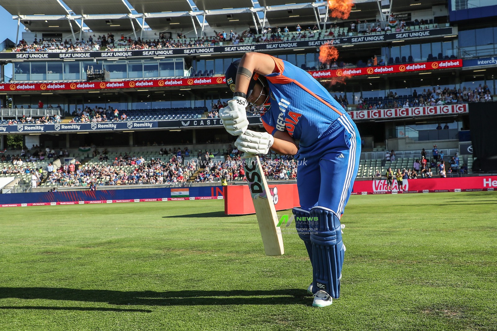 Shafali Verma of India comes out for the game during the 5th Vitality IT20 England Women vs India Women at Edgbaston, Birmingham, United Kingdom, 12th July 2025

(Photo by Izzy Poles/News Images)