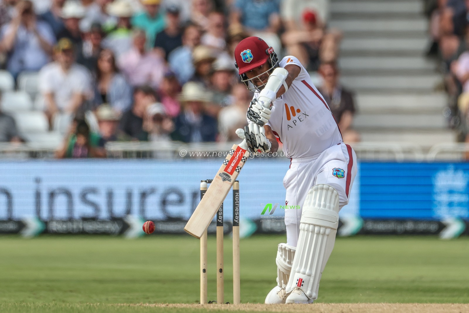 Kraigg Brathwaite of West Indies hits the ball for four runs during the Rothesay Test Match day four match England vs West Indies at Trent Bridge, Nottingham, United Kingdom, 21st July 2024

(Photo by Mark Cosgrove/News Images)
