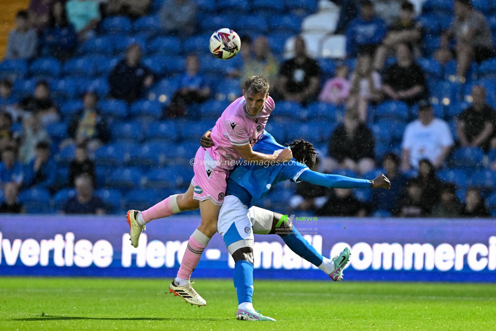 Sondre Tronstad of Blackburn Rovers heads the ball clear during the Pre-season friendly match Stockport County vs Blackburn Rovers at Edgeley Park Stadium, Stockport, United Kingdom, 2nd August 2024

(Photo by Cody Froggatt/News Images)