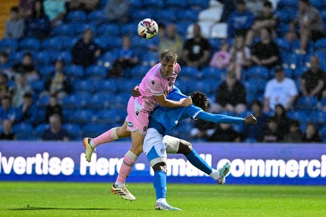 Sondre Tronstad of Blackburn Rovers heads the ball clear during the Pre-season friendly match Stockport County vs Blackburn Rovers at Edgeley Park Stadium, Stockport, United Kingdom, 2nd August 2024

(Photo by Cody Froggatt/News Images)