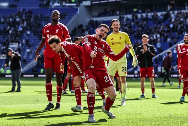 Andrew Robertson of Liverpool celebrates the win during the Premier League match Everton vs Liverpool at Hill Dickinson Stadium, Liverpool, United Kingdom on 19 April 2026

(Photo by Alfie Cosgrove/News Images)