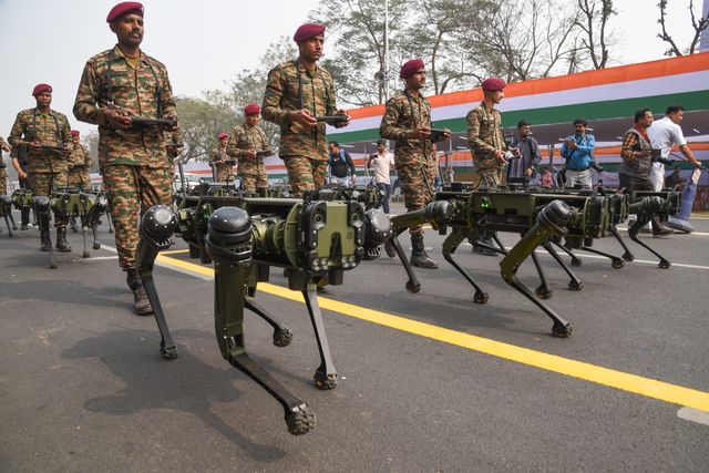 Indian Army  showcases  Robotic Mules  ahead of the Final dress rehearsal for the upcoming Republic Day parade in Red Road , Kolkata, India, on January 24, 2025. Indian Army Robotic Mules will also register their presence at the prestigious annual republic day parade for the first time ahead of the Republic Day parade.Pictures by Debajyoti Chakraborty.(Photo: Debajyoti Chakraborty/News Images)