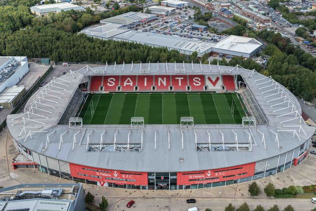 A general view of The Totally Wicked Stadium from the air during the Betfred Super League Round 25 match St Helens vs Wigan Warriors at Totally Wicked Stadium, St Helens, United Kingdom, 5th September 2025

(Photo by Mark Cosgrove/News Images)