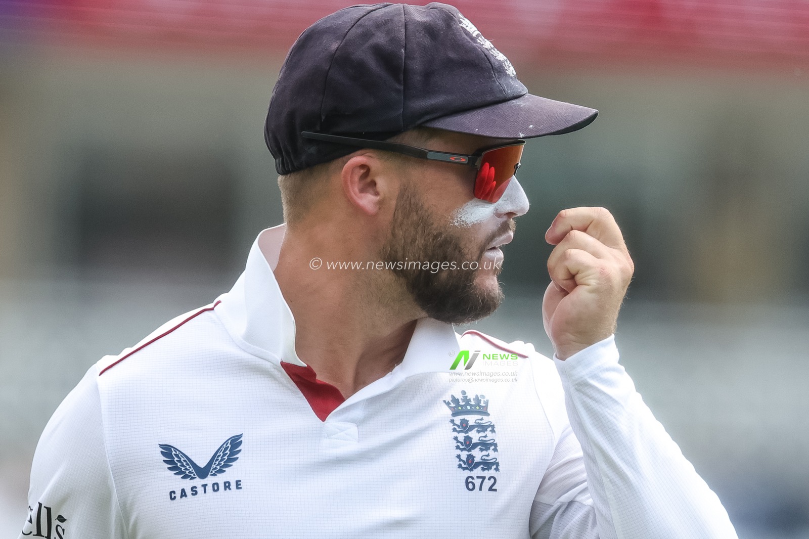 Ben Duckett of England wearing sun protection to his face during the 3rd Rothesay Test Match Day 2 match England vs New Zealand at Trent Bridge, Nottingham, United Kingdom on 26 June 2026

(Photo by Mark Cosgrove/News Images)