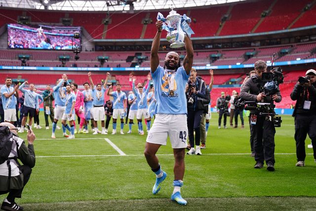Antoine Semenyo of Manchester City celebrates with the fa cup trophy during the Emirates FA Cup Final match Chelsea vs Manchester City at Wembley Stadium, London, United Kingdom on 16 May 2026

(Photo by Harvey Murphy/News Images)