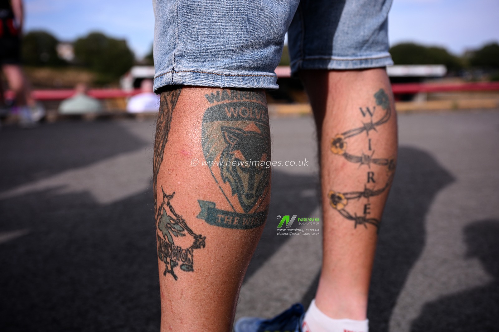 A detailed view of a Warrington Wolves fans tattoos prior to the Betfred Super League round 22 match Bradford Bulls vs Warrington Wolves at Odsal Stadium, Bradford, United Kingdom on 08 August 2026

(Photo by Ben Roberts/News Images)