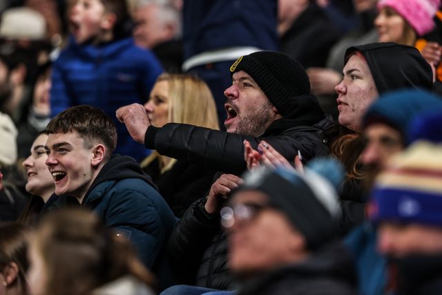 Hull FC fans celebrate the win during the Betfred Super League round 1 match Hull FC vs Bradford Bulls at MKM Stadium, Hull, United Kingdom on 14 February 2026

(Photo by Alfie Cosgrove/News Images)