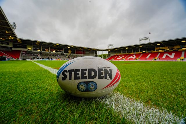 A general view of the match ball on the Steeden side during the Betfred Super League round 14 match St Helens vs Warrington Wolves at The BrewDog Stadium, St Helens, United Kingdom on 11 June 2026

(Photo by Maynard Manyowa/News Images)